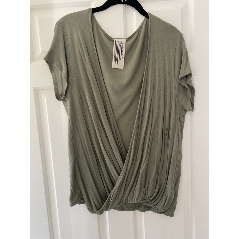 FREE PEOPLE Short Sleeve Wrap Top in Olive